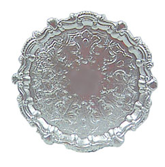 Dollhouse Miniature Round Silver Tray